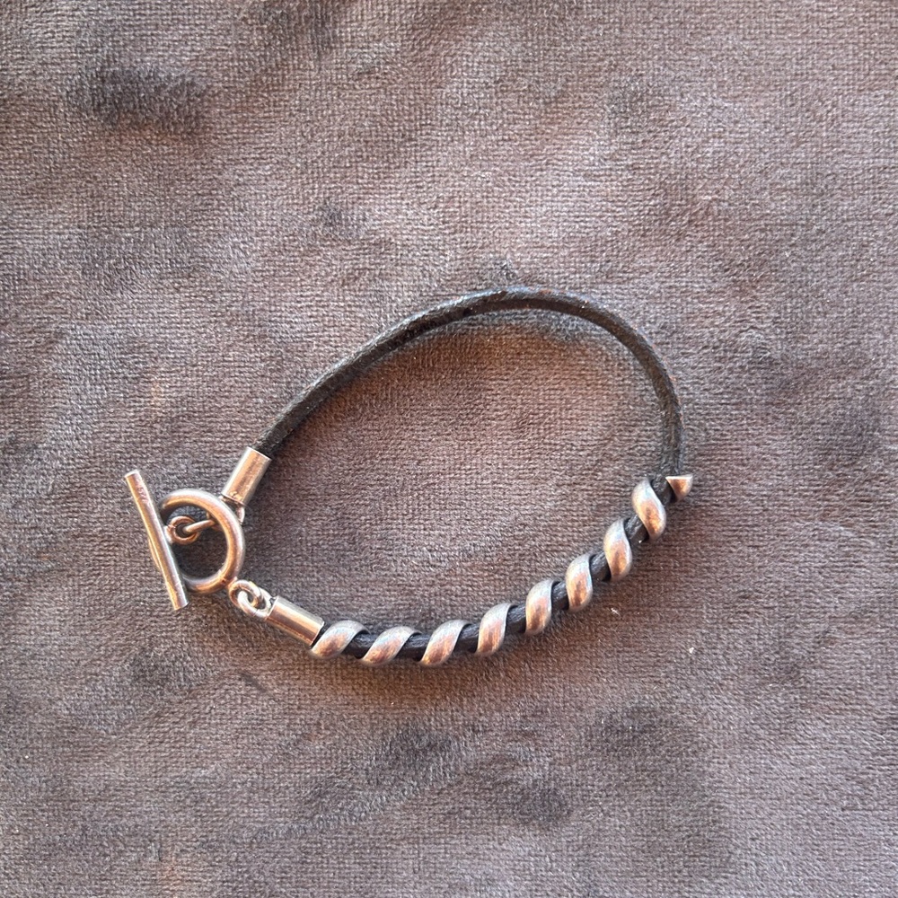 🟣3 for $10🟣/Black leather bracelet with silver tone spiral